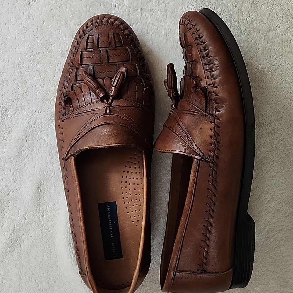 Giorgio Brutini Bartell Brown Leather Tassle Driving Loafer